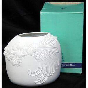 Kaiser Porzellan White Porcelain Vase Floral Sizilien 742 R Germany M Frey MCM